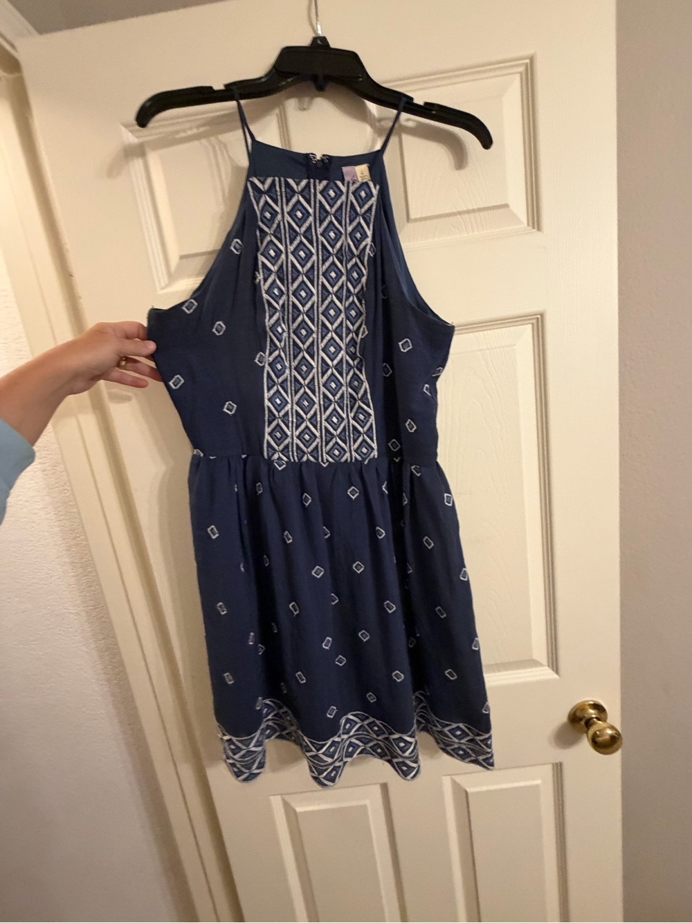 Alya Navy Blue Embroidered Halter Mini Dress